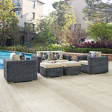 Summon 5 Piece Outdoor Patio Sunbrella® Sectional Set Canvas Antique Beige EEI-2388-GRY-BEI-SET