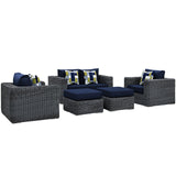 Summon 5 Piece Outdoor Patio Sunbrella® Sectional Set Canvas Navy EEI-2388-GRY-NAV-SET