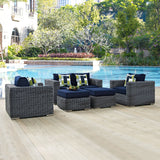 Summon 5 Piece Outdoor Patio Sunbrella® Sectional Set Canvas Navy EEI-2388-GRY-NAV-SET