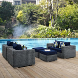 Summon 5 Piece Outdoor Patio Sunbrella® Sectional Set Canvas Navy EEI-2388-GRY-NAV-SET