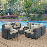 Summon 7 Piece Outdoor Patio Sunbrella® Sectional Set Canvas Antique Beige EEI-2392-GRY-BEI-SET