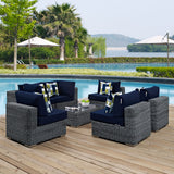 Summon 7 Piece Outdoor Patio Sunbrella® Sectional Set Canvas Navy EEI-2392-GRY-NAV-SET