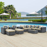 Summon 10 Piece Outdoor Patio Sunbrella® Sectional Set Canvas Antique Beige EEI-2396-GRY-BEI-SET