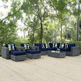 Summon 10 Piece Outdoor Patio Sunbrella® Sectional Set Canvas Navy EEI-2396-GRY-NAV-SET