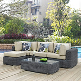 Summon 5 Piece Outdoor Patio Sunbrella® Sectional Set Canvas Antique Beige EEI-2398-GRY-BEI-SET