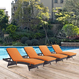 Convene Chaise Outdoor Patio Set of 4 Espresso Orange EEI-2429-EXP-ORA-SET