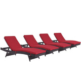 Convene Chaise Outdoor Patio Set of 4 Espresso Red EEI-2429-EXP-RED-SET