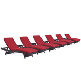 Convene Chaise Outdoor Patio Set of 6 Espresso Red EEI-2430-EXP-RED-SET