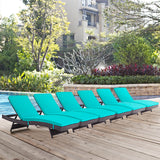 Convene Chaise Outdoor Patio Set of 6 Espresso Turquoise EEI-2430-EXP-TRQ-SET