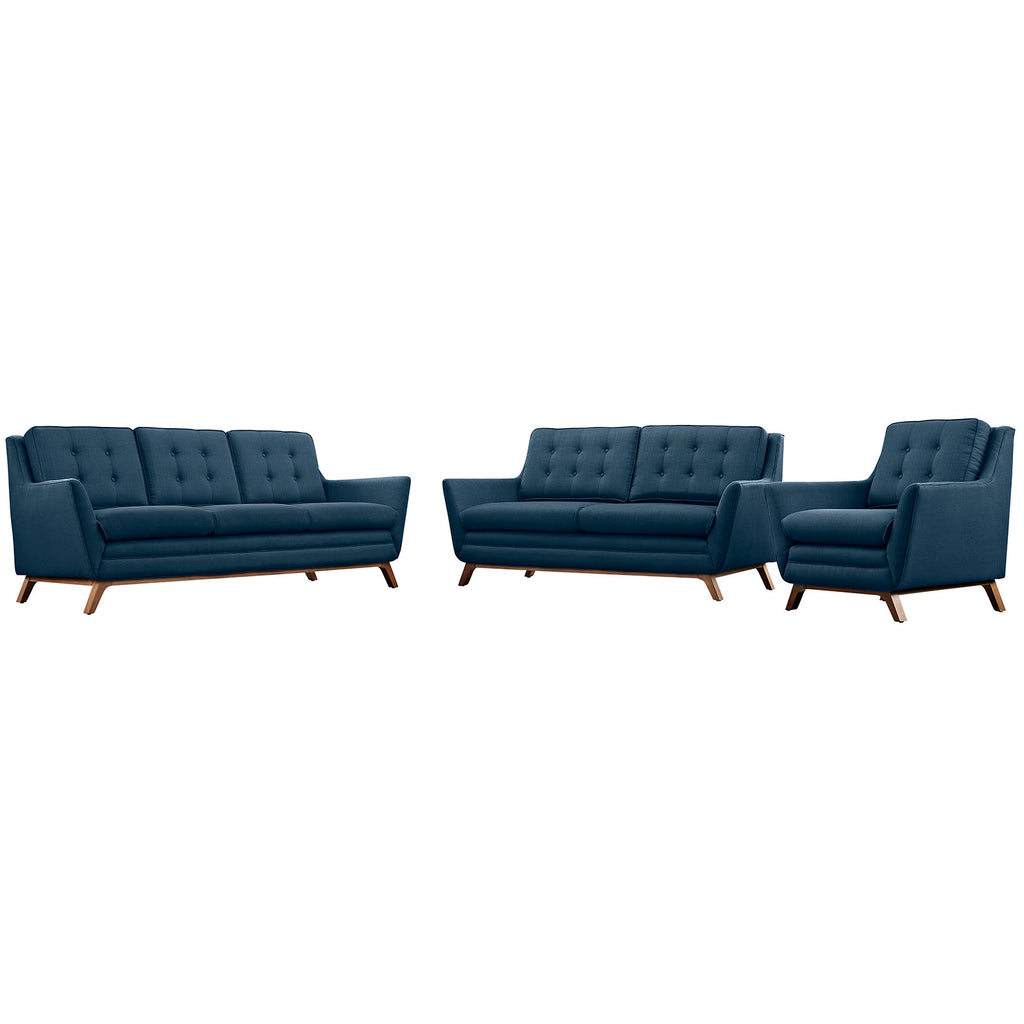 Beguile Living Room Set Upholstered Fabric Set of 3 Azure EEI-2431-AZU-SET