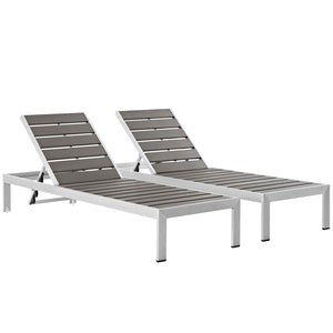Shore Chaise Outdoor Patio Aluminum Set of 2 Silver Gray EEI-2467-SLV-GRY-SET