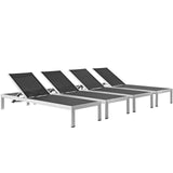 Shore Chaise Outdoor Patio Aluminum Set of 4 Silver Black EEI-2473-SLV-BLK-SET