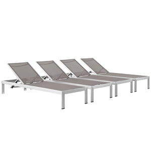 Shore Chaise Outdoor Patio Aluminum Set of 4 Silver Gray EEI-2473-SLV-GRY-SET
