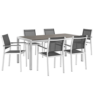 Shore 7 Piece Outdoor Patio Aluminum Dining Set Silver Black EEI-2486-SLV-BLK-SET