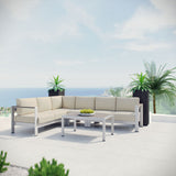 Shore 5 Piece Outdoor Patio Aluminum Sectional Sofa Set Silver Beige EEI-2557-SLV-BEI