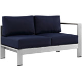 Shore 5 Piece Outdoor Patio Aluminum Sectional Sofa Set Silver Navy EEI-2557-SLV-NAV