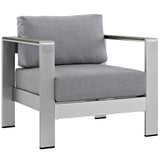 Shore 6 Piece Outdoor Patio Aluminum Sectional Sofa Set Silver Gray EEI-2558-SLV-GRY