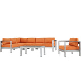 Shore 6 Piece Outdoor Patio Aluminum Sectional Sofa Set Silver Orange EEI-2558-SLV-ORA