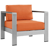 Shore 6 Piece Outdoor Patio Aluminum Sectional Sofa Set Silver Orange EEI-2558-SLV-ORA