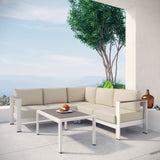 Shore 4 Piece Outdoor Patio Aluminum Sectional Sofa Set Silver Beige EEI-2559-SLV-BEI