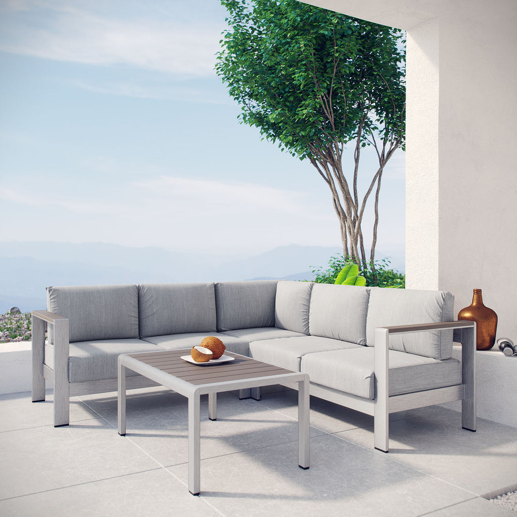 Shore 4 Piece Outdoor Patio Aluminum Sectional Sofa Set Silver Gray EEI-2559-SLV-GRY