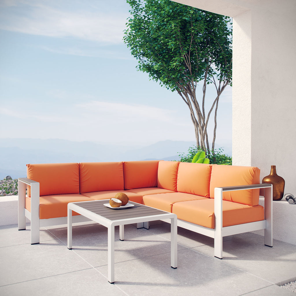 Shore 4 Piece Outdoor Patio Aluminum Sectional Sofa Set Silver Orange EEI-2559-SLV-ORA
