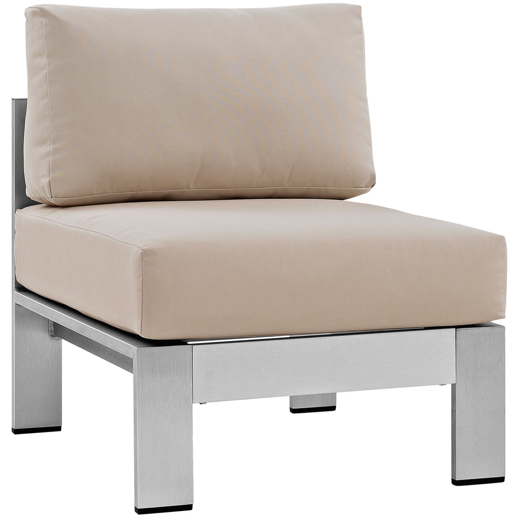 Shore 6 Piece Outdoor Patio Aluminum Sectional Sofa Set Silver Beige EEI-2561-SLV-BEI