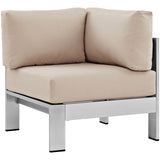 Shore 6 Piece Outdoor Patio Aluminum Sectional Sofa Set Silver Beige EEI-2561-SLV-BEI
