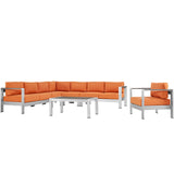 Shore 7 Piece Outdoor Patio Aluminum Sectional Sofa Set Silver Orange EEI-2562-SLV-ORA
