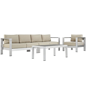 Shore 4 Piece Outdoor Patio Aluminum Sectional Sofa Set Silver Beige EEI-2563-SLV-BEI