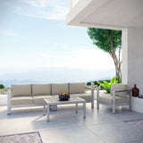 Shore 4 Piece Outdoor Patio Aluminum Sectional Sofa Set Silver Beige EEI-2563-SLV-BEI