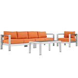 Shore 4 Piece Outdoor Patio Aluminum Sectional Sofa Set Silver Orange EEI-2563-SLV-ORA