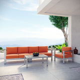 Shore 4 Piece Outdoor Patio Aluminum Sectional Sofa Set Silver Orange EEI-2563-SLV-ORA