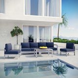 Shore 5 Piece Outdoor Patio Aluminum Sectional Sofa Set Silver Navy EEI-2564-SLV-NAV