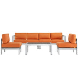 Shore 5 Piece Outdoor Patio Aluminum Sectional Sofa Set Silver Orange EEI-2564-SLV-ORA