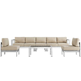 Shore 6 Piece Outdoor Patio Aluminum Sectional Sofa Set Silver Beige EEI-2565-SLV-BEI