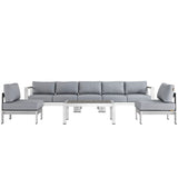 Shore 6 Piece Outdoor Patio Aluminum Sectional Sofa Set Silver Gray EEI-2565-SLV-GRY