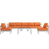 Shore 6 Piece Outdoor Patio Aluminum Sectional Sofa Set Silver Orange EEI-2565-SLV-ORA