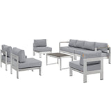 Shore 7 Piece Outdoor Patio Sectional Sofa Set Silver Gray EEI-2566-SLV-GRY