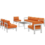 Shore 7 Piece Outdoor Patio Sectional Sofa Set Silver Orange EEI-2566-SLV-ORA