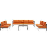 Shore 7 Piece Outdoor Patio Sectional Sofa Set Silver Orange EEI-2566-SLV-ORA