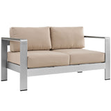 Shore 4 Piece Outdoor Patio Aluminum Sectional Sofa Set Silver Beige EEI-2567-SLV-BEI