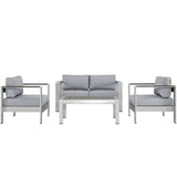 Shore 4 Piece Outdoor Patio Aluminum Sectional Sofa Set Silver Gray EEI-2567-SLV-GRY