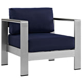 Shore 4 Piece Outdoor Patio Aluminum Sectional Sofa Set Silver Navy EEI-2567-SLV-NAV