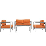 Shore 4 Piece Outdoor Patio Aluminum Sectional Sofa Set Silver Orange EEI-2567-SLV-ORA