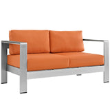 Shore 4 Piece Outdoor Patio Aluminum Sectional Sofa Set Silver Orange EEI-2567-SLV-ORA