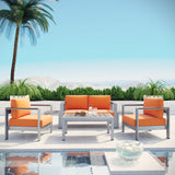 Shore 6 Piece Outdoor Patio Aluminum Sectional Sofa Set Silver Orange EEI-2568-SLV-ORA