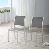 Shore Side Chair Outdoor Patio Aluminum Set of 2 Silver Gray EEI-2585-SLV-GRY-SET