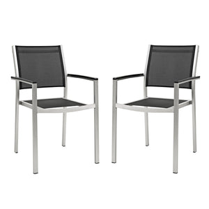 Shore Dining Chair Outdoor Patio Aluminum Set of 2 Silver Black EEI-2586-SLV-BLK-SET