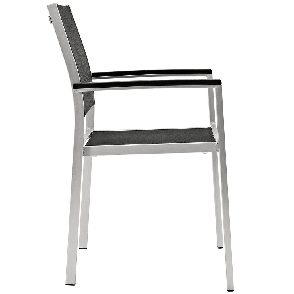 Shore Dining Chair Outdoor Patio Aluminum Set of 2 Silver Black EEI-2586-SLV-BLK-SET